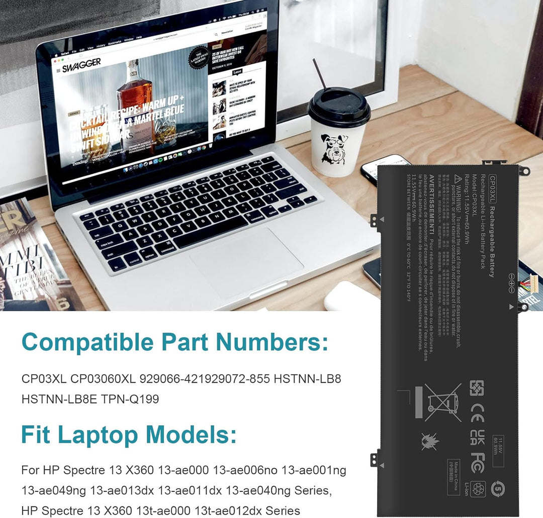 ASUNCELL 60.9Wh CP03XL Laptop Akku für HP Spectre 13 X360 13-ae000 13-ae049ng 13-ae040ng 13-ae006no
