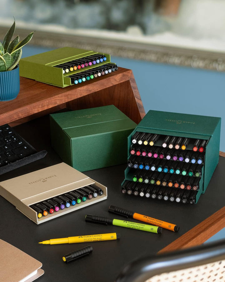 Faber-Castell 167191 - Tuschestifte Pitt Artist Pen Brush, 24er Atelierbox, Pinselstifte Set, 24er A