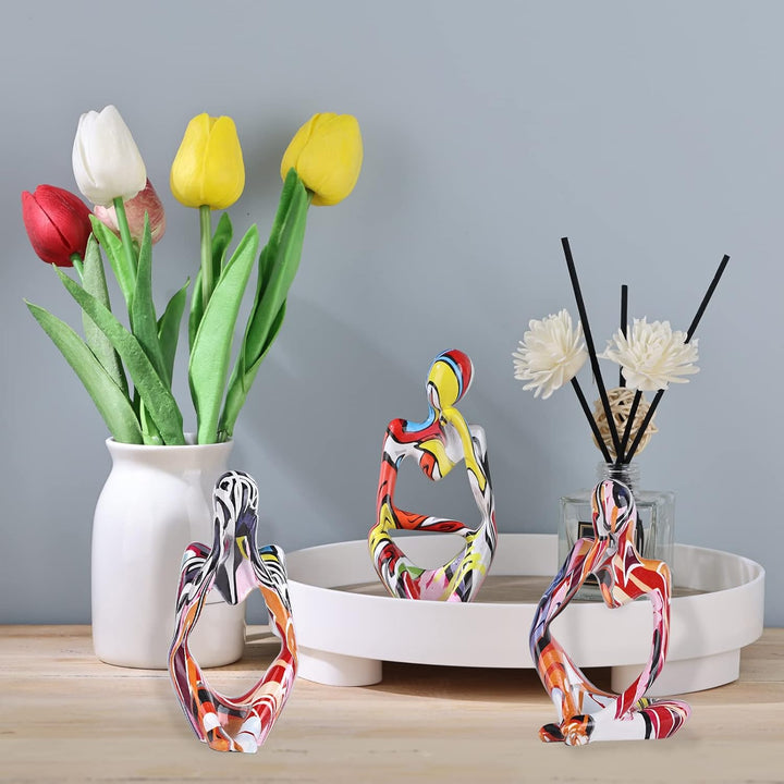 3 Stück abstrakte Graffiti-Denker-Statuen und Skulpturen, bunte Mini-Denker-Figur, Ornamente, minima