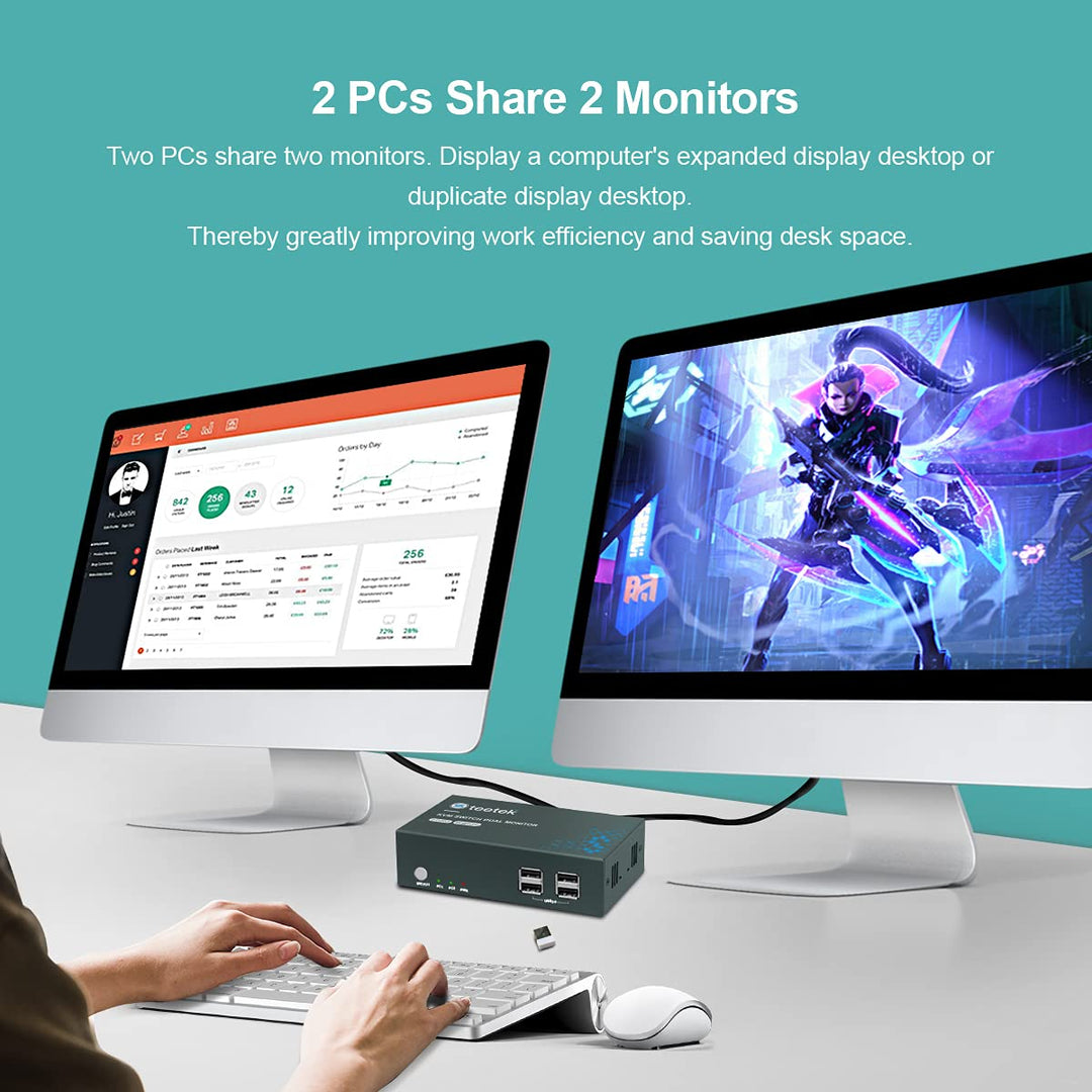 Steetek KVM Switch 2 Monitore 2 Port 4K@60Hz, USB2.0, KVM Switch HDMI unterstützung Button Switch, 2