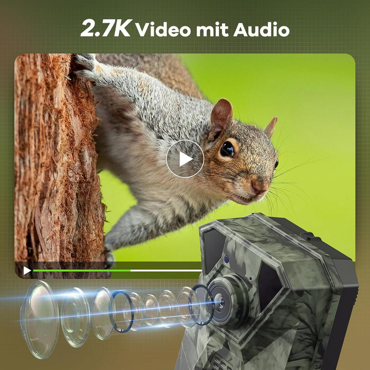 DEATTI 4G LTE Wildkamera mit Handyübertragung APP, 2.7K Solar Wildkamera mit SIM Karte, PIR Bewegung