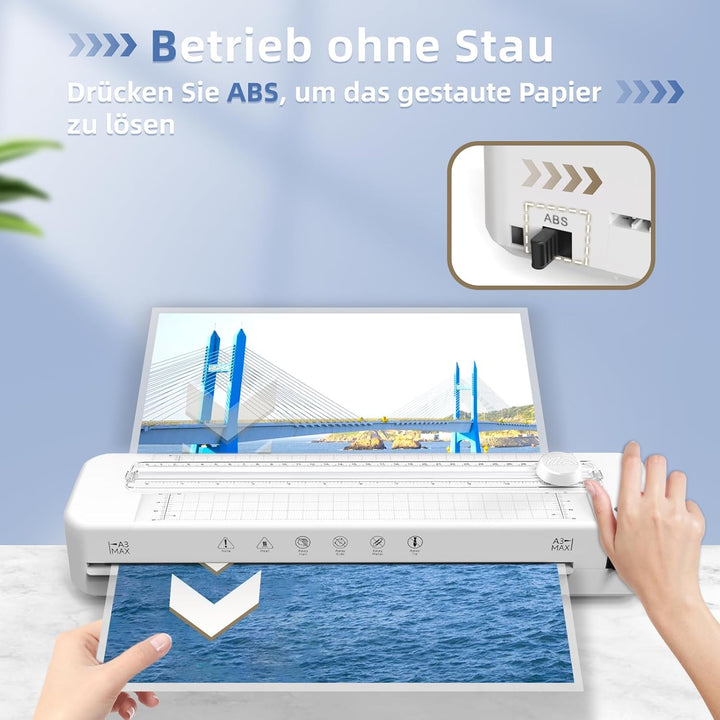 Crenova A3 Laminiergerät, Laminiergerät mit 30 Laminierfolien für A3/A4/A5/A6, Laminiermaschine mit