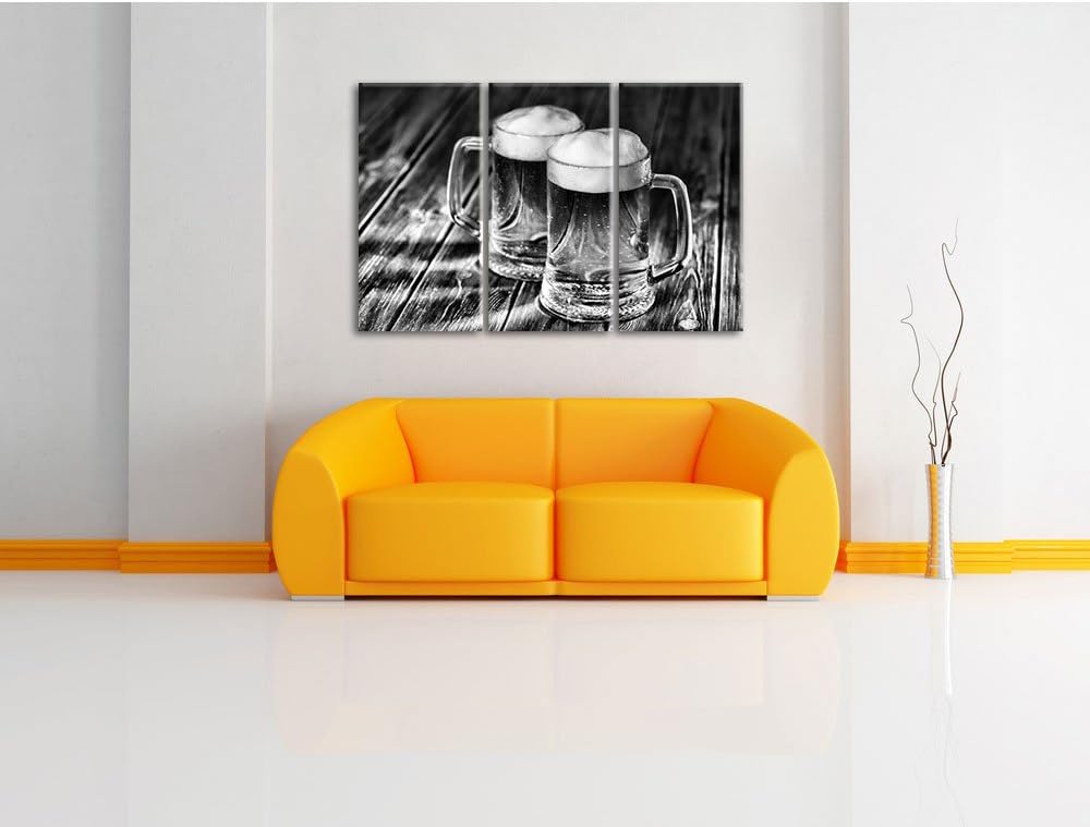 Pixxprint Zwei Masskrüge Bier als Leinwandbild/Grösse: 3 Teilig (120x80) cm/Wandbild/Kunstdruck/fert