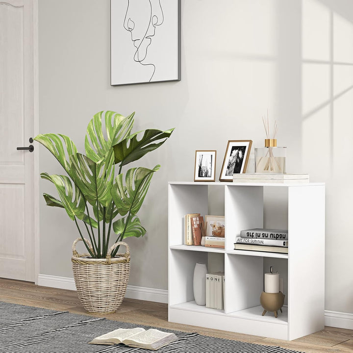 COSTWAY Bücherregal mit 4 Fächern, Würfelregal weiss, Standregal, Aufbewahrungsregal, Regal für Schl