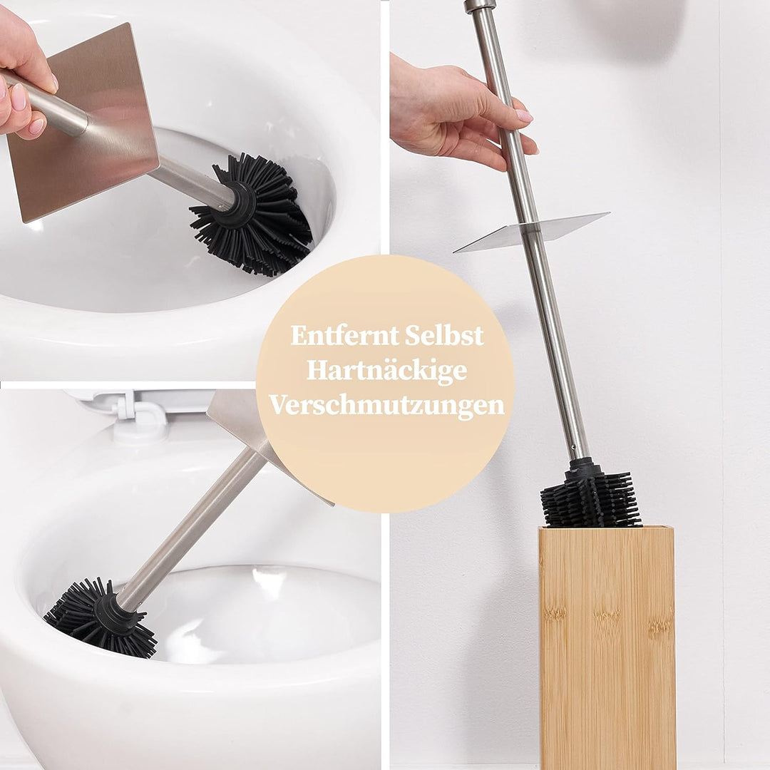 HENNEZ Toilettenbürste Silikon mit Bambus Bürstenhalter - Silikon Toilettenbürste mit Halter Toilett