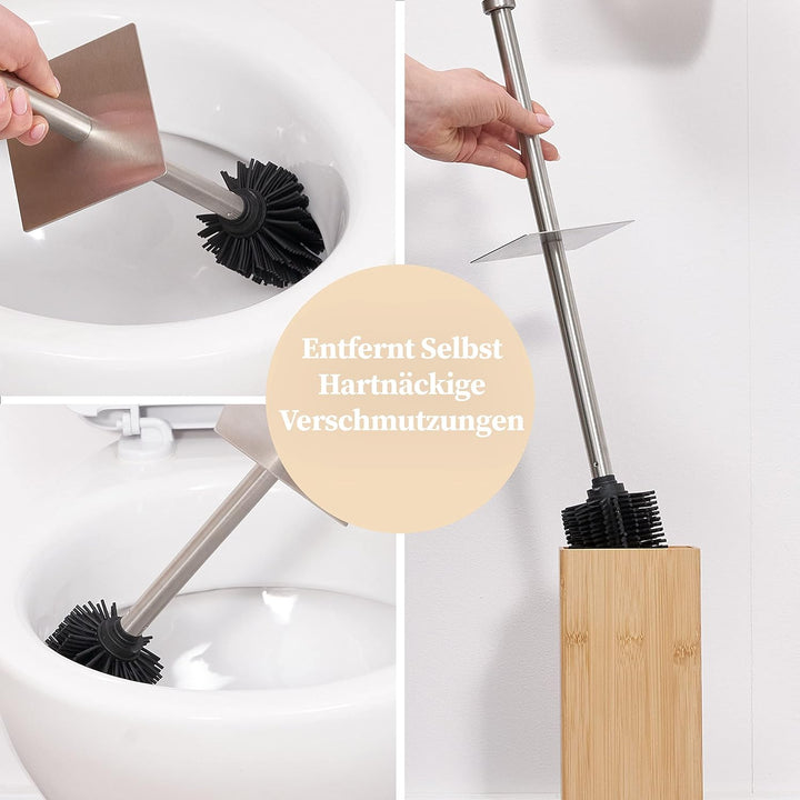 HENNEZ Toilettenbürste Silikon mit Bambus Bürstenhalter - Silikon Toilettenbürste mit Halter Toilett