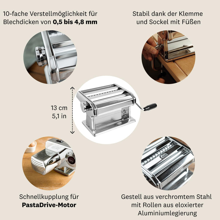 Marcato Ampia 180 Manuelle Nudelmaschine 180mm, Stahl, Grau