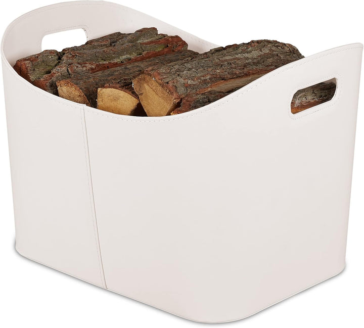 Relaxdays Holzkorb Kunstleder XL, stabiler Feuerholzkorb mit Tragegriffen, Brenn- und Kaminholz, All