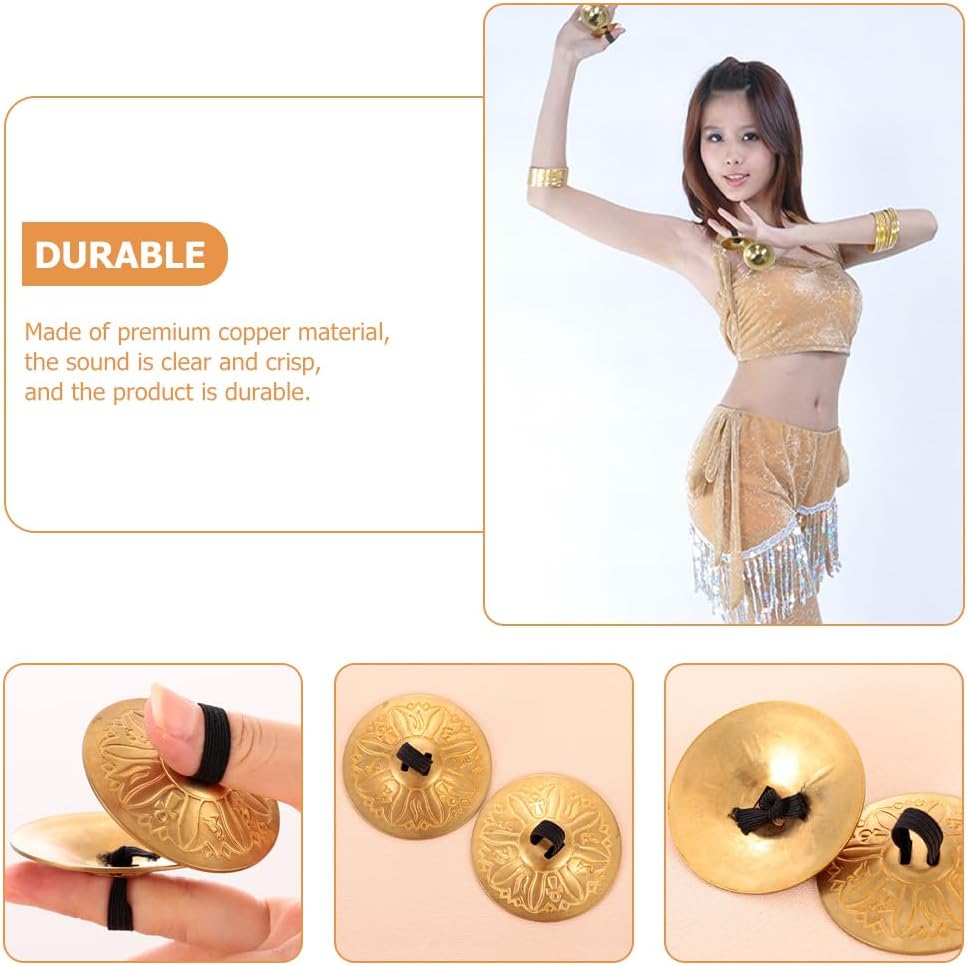 Amosfun 2 Paar Fingerbecken Kupfer Zills FüR Bauchtanz Und Kinderpartys, Goldene Fingerzimbeln Mit G