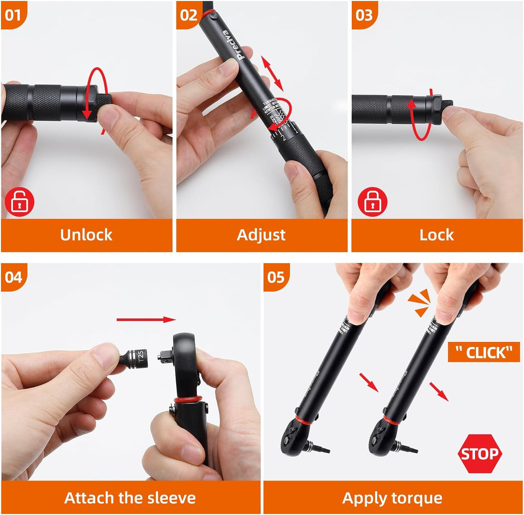 Preciva Drehmomentschlüssel 1/4", 3-33 Nm Umschaltknarre Drehmoment Schraubenschlüssel Set für Fahr