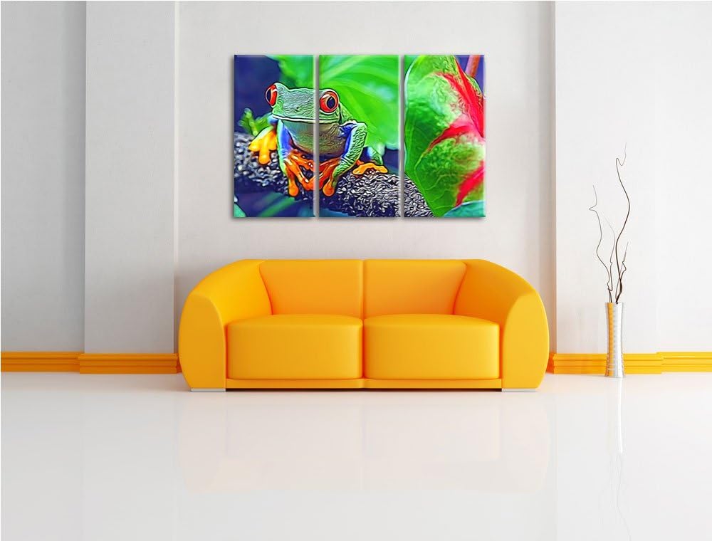 Rotaugenlaubfrosch auf Ast Spezial 3-Teiler Leinwandbild 120x80 Bild auf Leinwand, XXL riesige Bilde