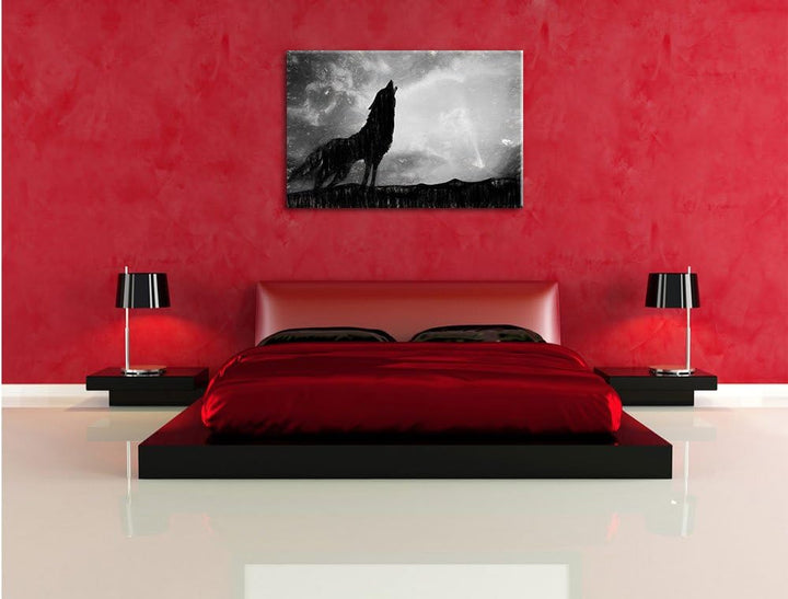 Pixxprint Wolf Heulen als Leinwandbild/Grösse: 100x70 cm/Wandbild/Kunstdruck/fertig bespannt, 100x70