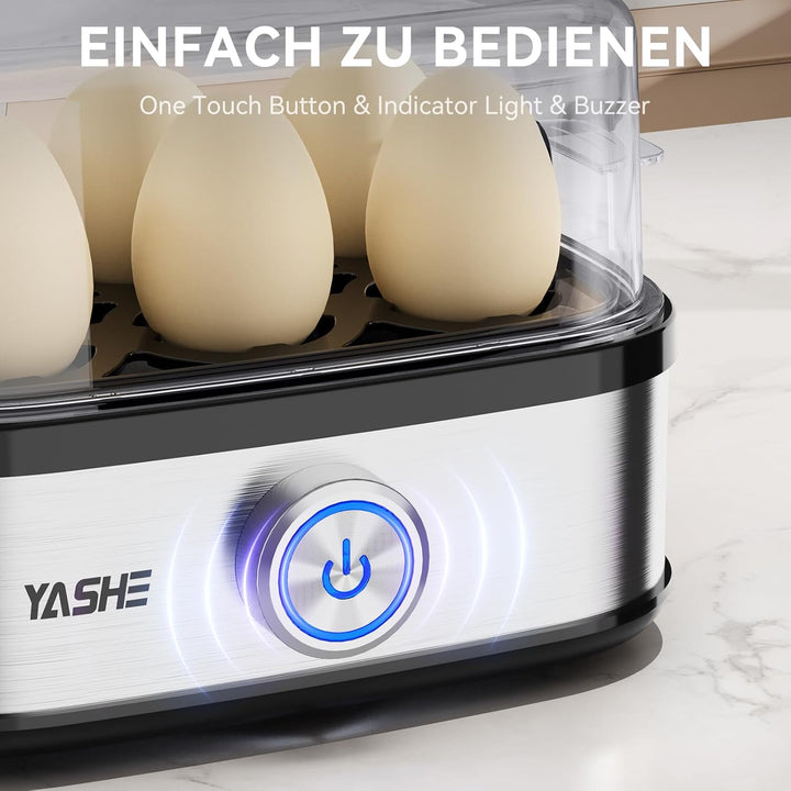 YASHE Eierkocher Edelstahl, 400W Kompakter Eierkocher Multifunktional, 6 Eier leicht zu Pellen, Weic