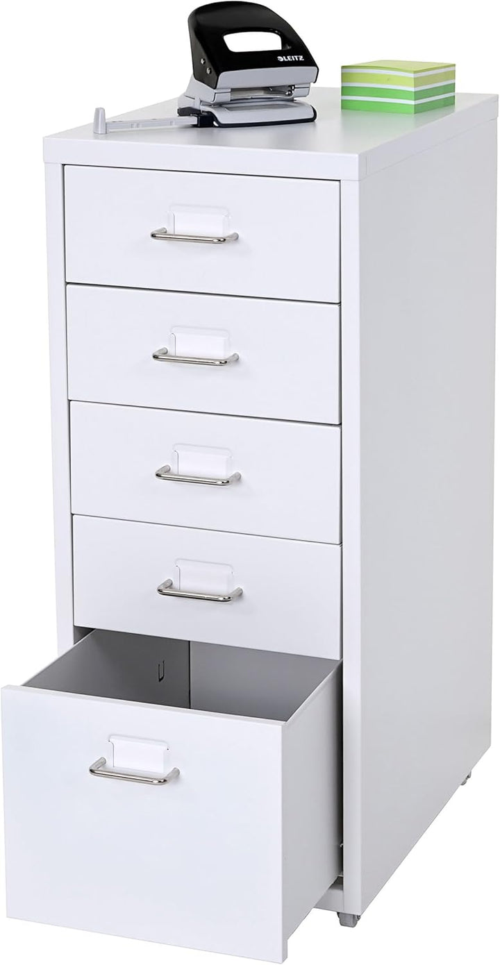 Mendler Rollcontainer Boston T851AM, Schubladenschrank Stahlschrank, 69x28x41cm 5 Schubladen - weiss