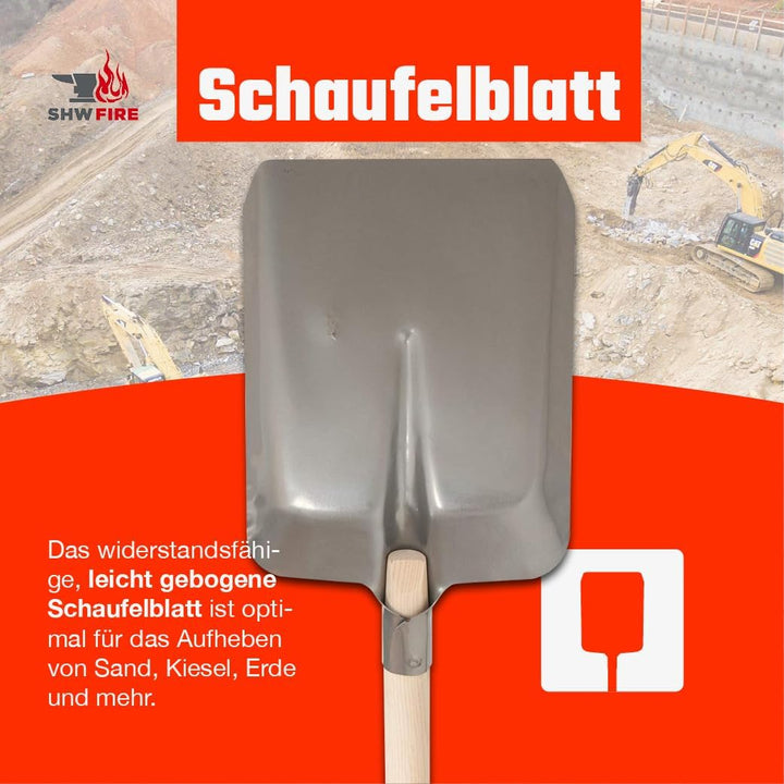 SHW-FIRE Gartenschaufel eckig - hochwertiges Stahlblech, 130cm Holzstiel - Robust und Praktisch