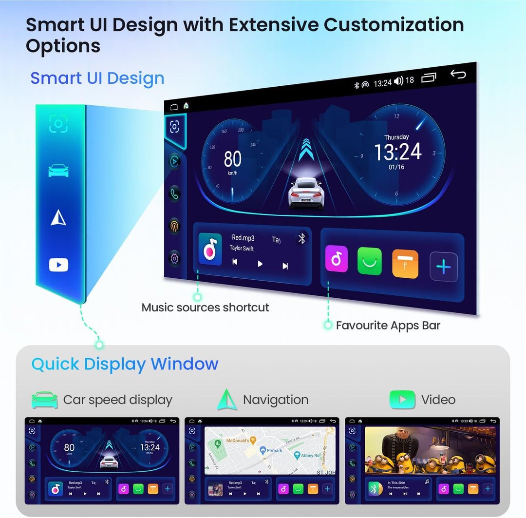 XTRONS 8 Zoll IPS HD Bildschirm Android 14 Autoradio Octa Core 4GB 64GB Eingebautes 4G DSP Car Play
