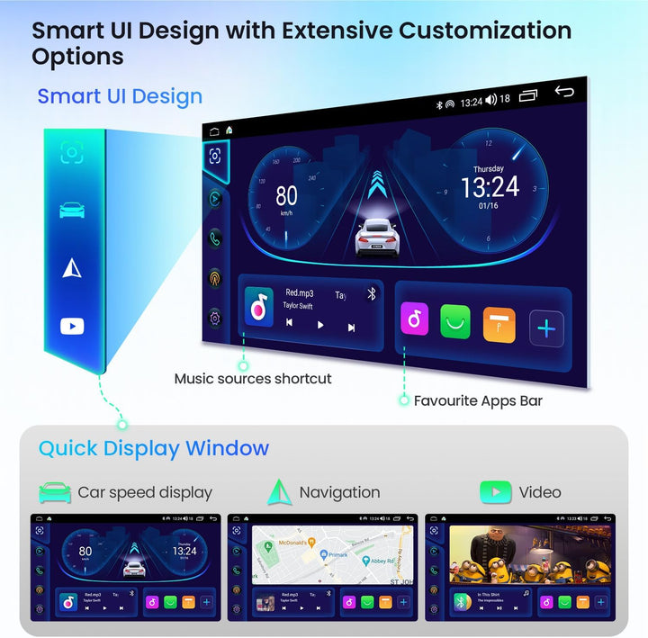 XTRONS 8 Zoll IPS HD Bildschirm Android 14 Autoradio Octa Core 4GB 64GB Eingebautes 4G DSP Car Play