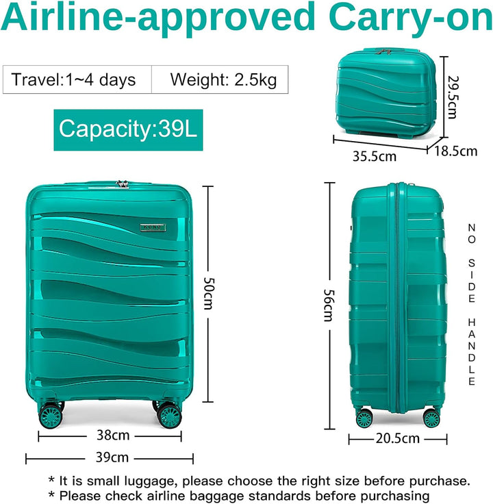 KONO Handgepäck Trolley Koffer 55cm Leicht Hartschalenkoffer Reisekoffer mit 4 Rollen und TSA Schlos
