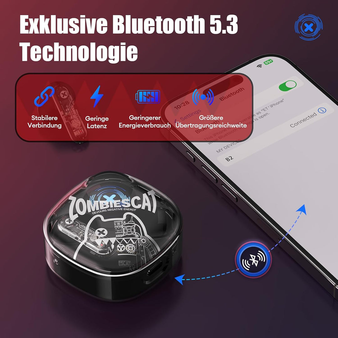 ZOMBIES CAT In Ear KopfhöRer Bluetooth 5.3 Touch Control In Ear OhrhöRer Mit 4 Mikrofon Exklusive Li
