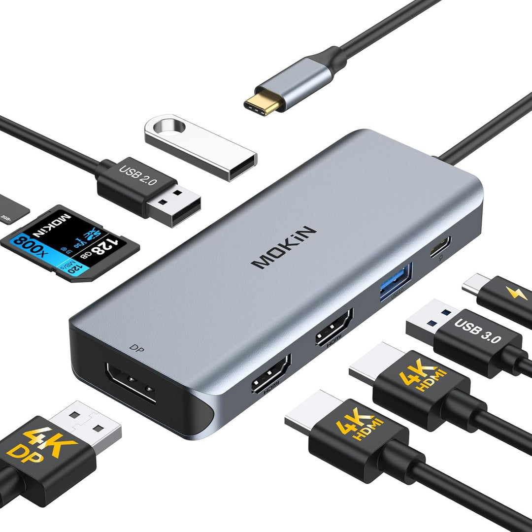 MOKiN Laptop Dockingstation, USB C Dual HDMI Adapter, 9 in 1 USB C Dual Monitor Dockingstation mit 2