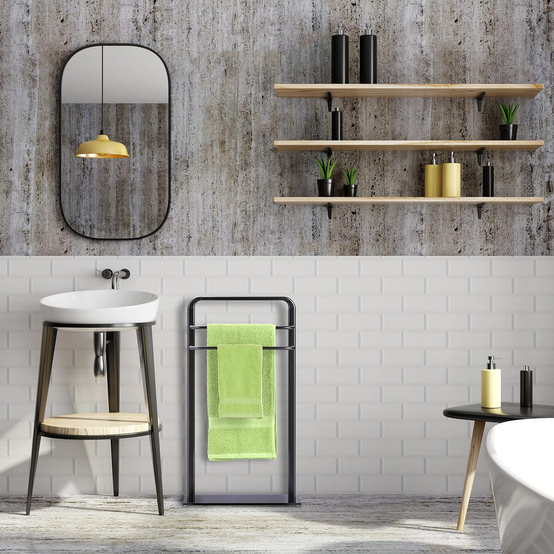 Relaxdays Handtuchständer, 3 Stangen, HBT: 79 x 45 x 20 cm, Badezimmer, Handtuchhalter stehend, Stah