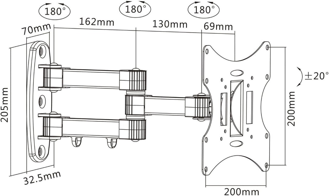 PureMounts Wandhalterung für TV Geräte mit 58-107cm (23-42"), VESA 200x200, neigbar: +/-20°, schwenk