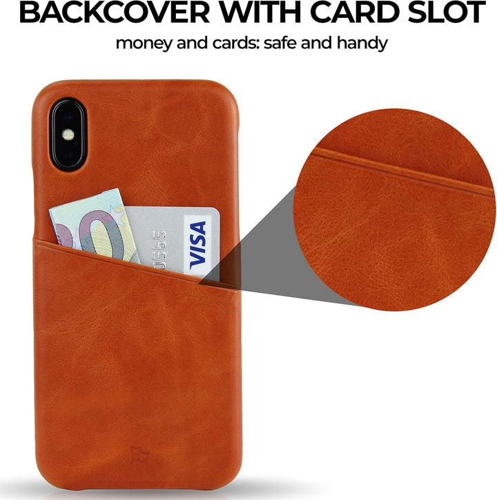 BULLAZO Menor Urban, Edle Hülle aus Leder mit Kartenfach, Kompatibel mit iPhone X 10 XS 10S, Cognac