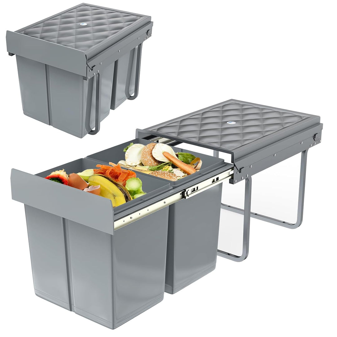 UISEBRT Mülleimer Küche Unterschrank Einbau Abfalleimer Ausziehbar Mülltrennsystem mit Rutsche Kunst