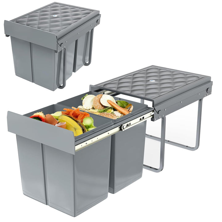 UISEBRT Mülleimer Küche Unterschrank Einbau Abfalleimer Ausziehbar Mülltrennsystem mit Rutsche Kunst