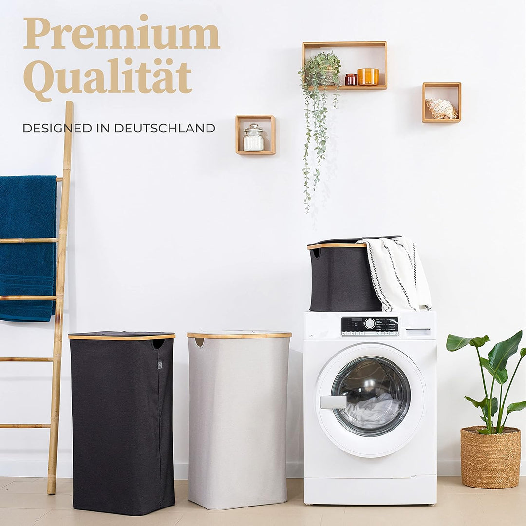 HENNEZ 100L Wäschekorb mit Deckel Grau - herausnehmbaren Wäschesack Wäschesammler schmal mit Deckel