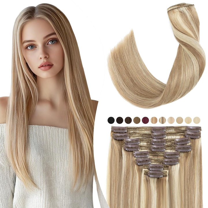 Elailite 8 Teile Set Clip in Extensions Echthaar, 56CM Haarverlängerung Natürliches Haar Glatt, 160g