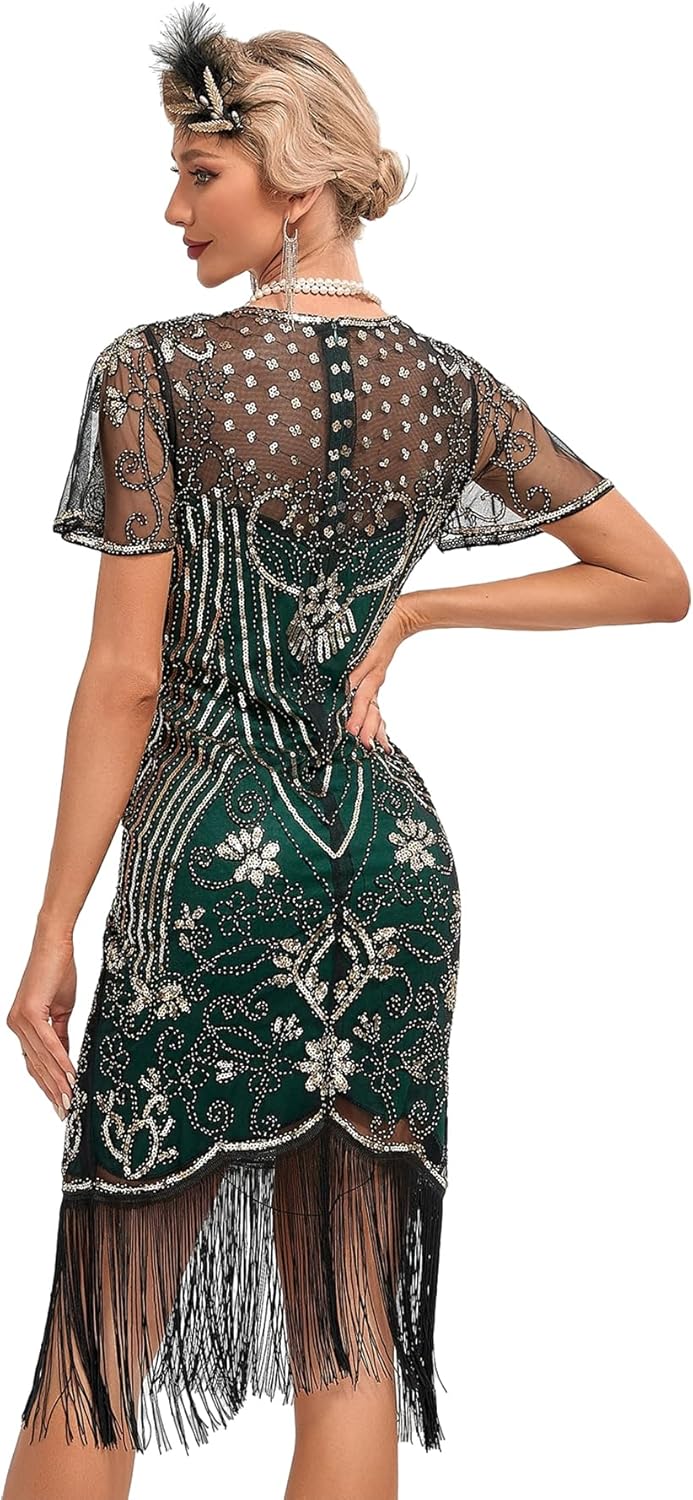 VILOREE 1920s Kleid Damen Flapper Charleston Kleid Gatsby Pailletten Cocktail AbschlussballKleid Par