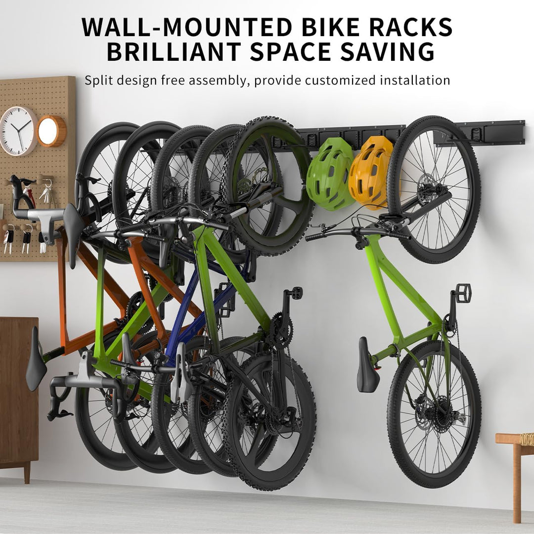 Housolution Fahrrad Wandhalterung 48 Zoll für 6 Fahrräder+5 Helme bis zu 500 Pfund, Stahl Fahrradhak