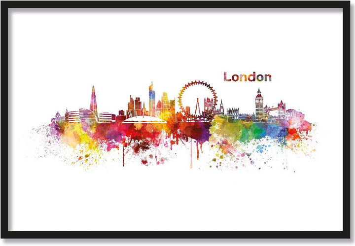 JUNIWORDS Poster mit/ohne Holzrahmen, Wähle ein Motiv, Aquarell Skyline London, Wähle eine Grösse, 2