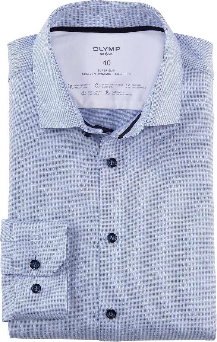 OLYMP Herren Businesshemd Langarm No. Six 24/Seven,Twill,super Slim,Modern Kent 38 Royal 19, 38 Roya