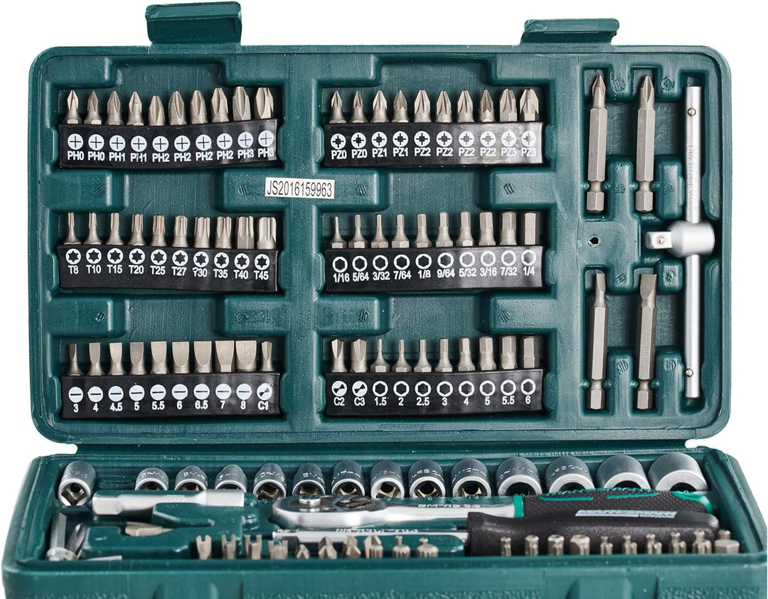 Brueder Mannesmann Werkzeuge M29057 Werkzeugsatz, 57-teilig & M29166 130-tlg. Steckschlüssel- und Bi