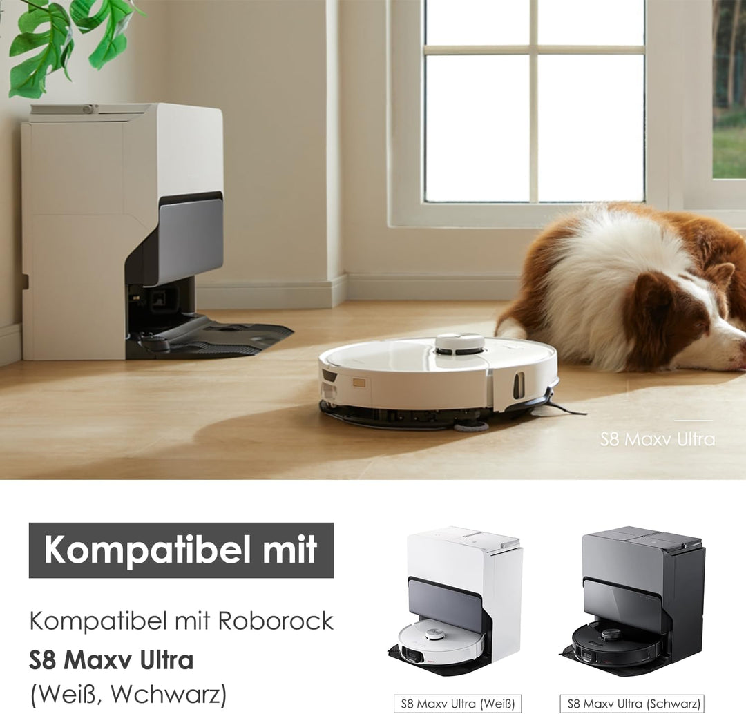Zubehörset für Roborock S8 Maxv Ultra, oGoDeal 6*Staubbeutel 2*Main Rollbürste 4*Seitenbürsten 2*Fil
