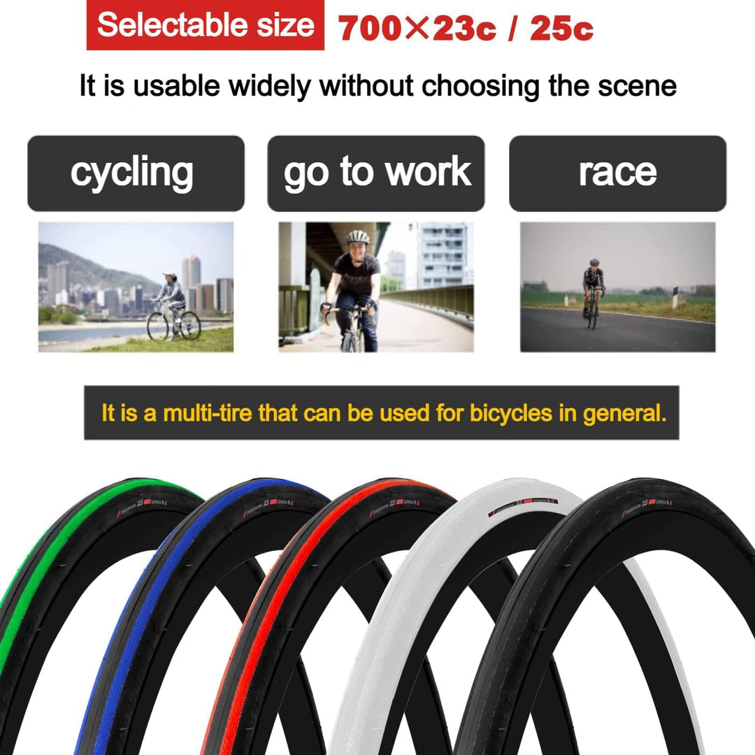 GORIX Road Bike Slick Tire 700×23C or 700×25C Cycling Bicycle (Passion) 700×23c Black×Red(1 Tire), 7