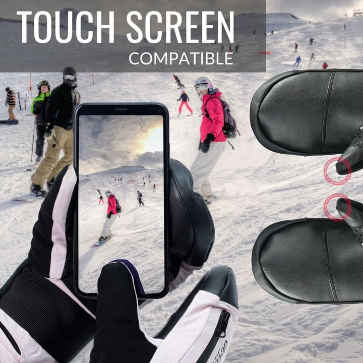 devembr Ski-Fäustlinge mit Handgelenkschützern, Warme Snowboard-Fäustlinge, Wasserdicht (S/M/L) Rosa