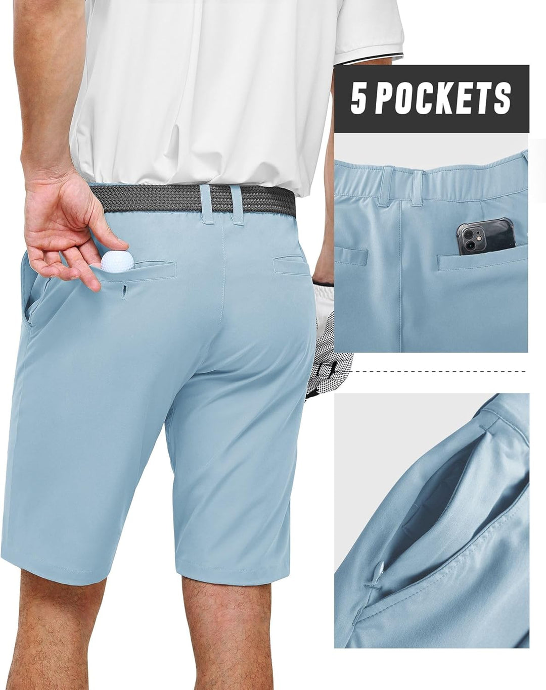 33,000ft Herren Golf Shorts Stretch Kurze Golfhosen Leichte Schnelltrocknende 11" Bermuda Shorts Kur