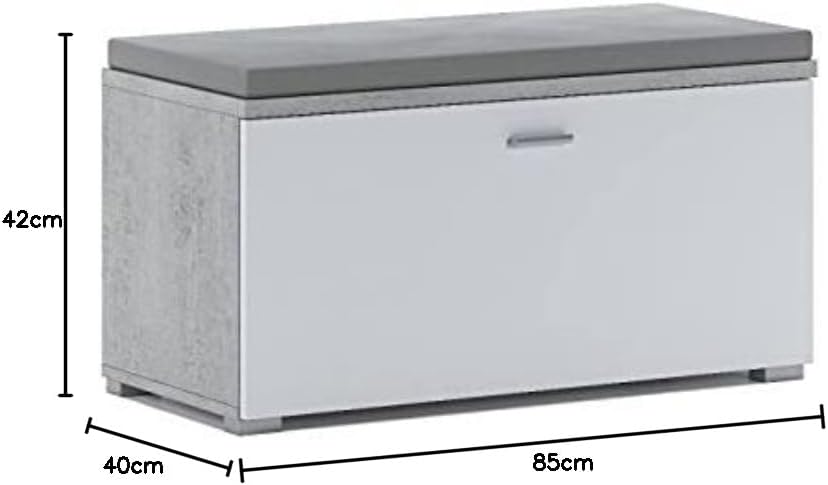 Dmora Modernes Schuhregal mit 1 Klapptür und 4 Fächern, platzsparender Eingangsschuhregal, Bank mit