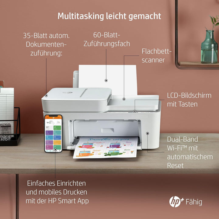 HP DeskJet 4120e Multifunktionsdrucker (HP+, Drucker, Kopierer, Scanner, mobiler Faxversand, WLAN, A