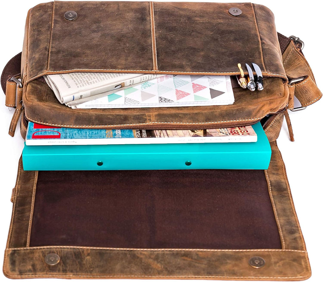 ALMADIH Leder Umhängetasche Dylan Premium Rindsleder BV - Ledertasche Laptop Fach 15 Zoll Aktentasch