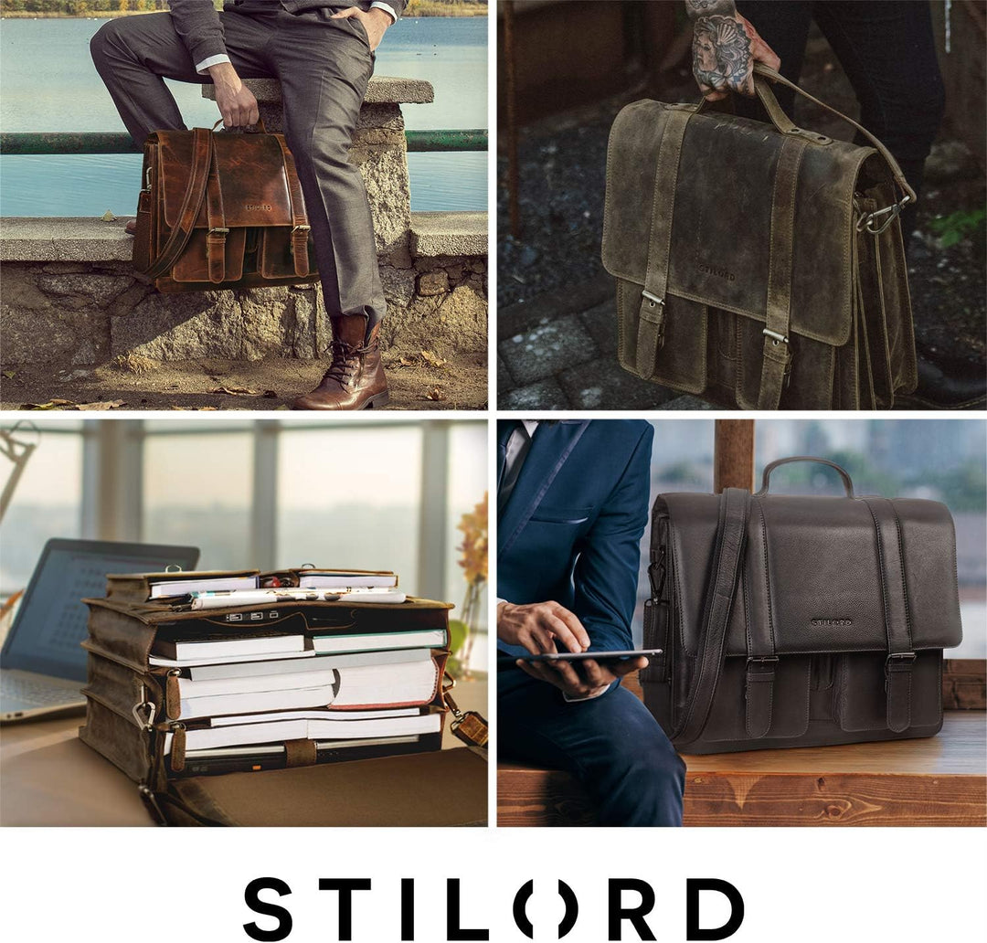 STILORD 'Marius' Klassische Lehrertasche Leder Schultasche XL gross Aktentasche zum Umhängen Busines