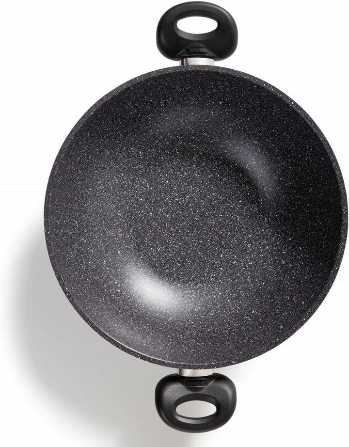 Stoneline Wok 28cm, mit Deckel, Aluguss, Wok Pfanne beschichtet mit echten Steinpartikeln, grau, ohn
