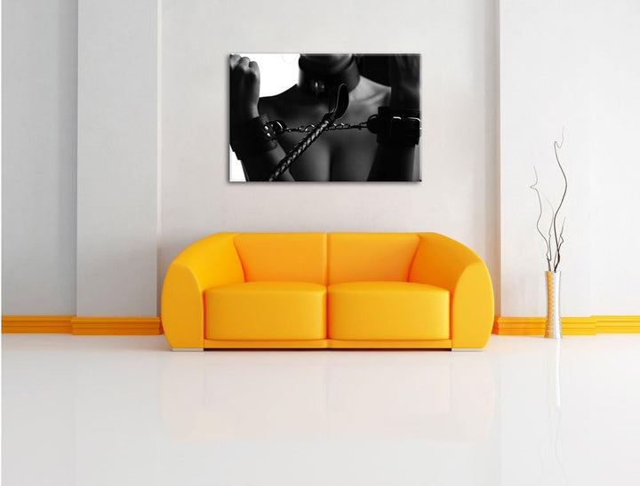 Frau in Handschellen, Format: 100x70 auf Leinwand, XXL riesige Bilder fertig gerahmt mit Keilrahmen,