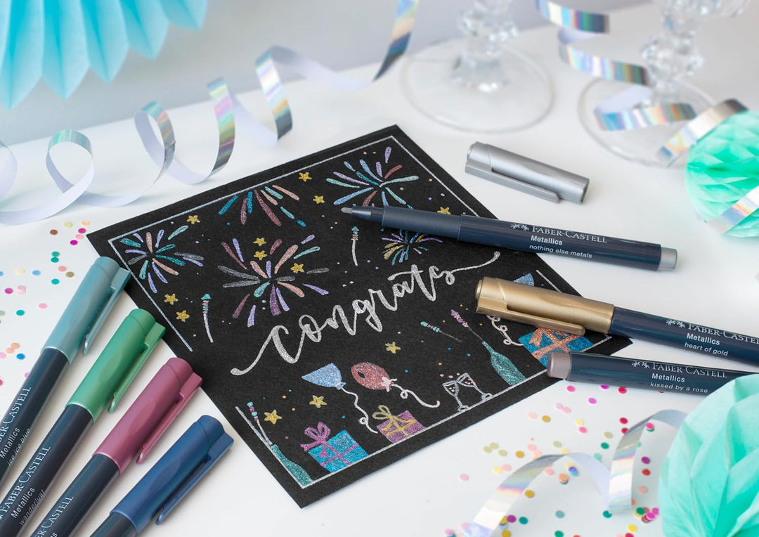 FABER-CASTELL 160713 - Metallics Marker mit Faserspitze, 1,5 mm Strichstärke, für viele Oberflächen