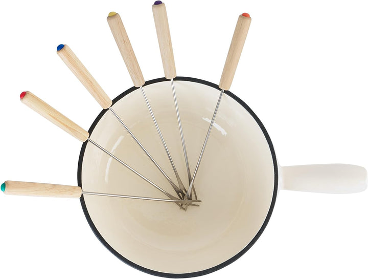 BBQ-Toro Gusseisen Fondue Set für 6 Personen | 2 Liter | Fondueset 9 teilig mit Brenner und Gabeln |