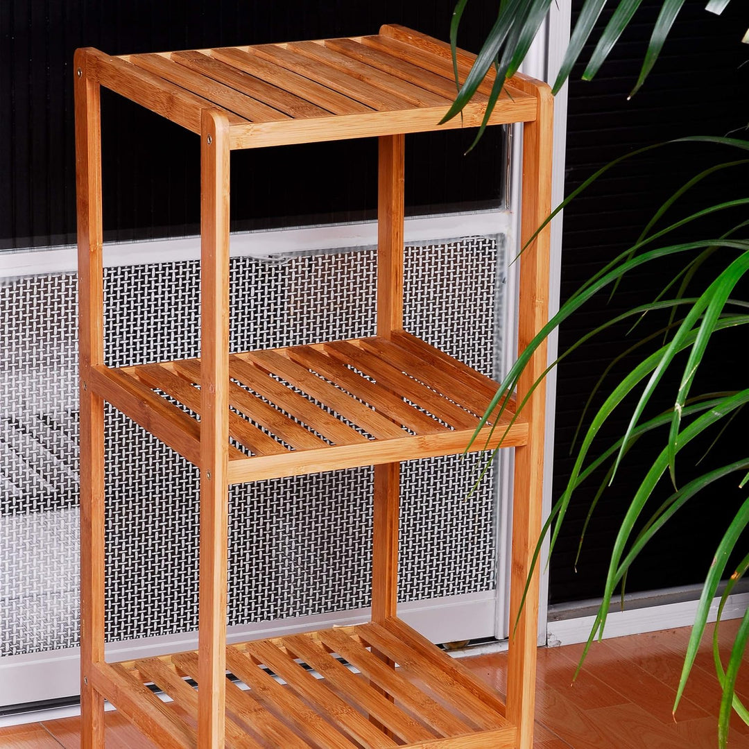 Relaxdays Handtuchhalter stehend mit 3 Handtuchstangen, natur, 26 x 48 x 84 cm & Badregal Bambus mit