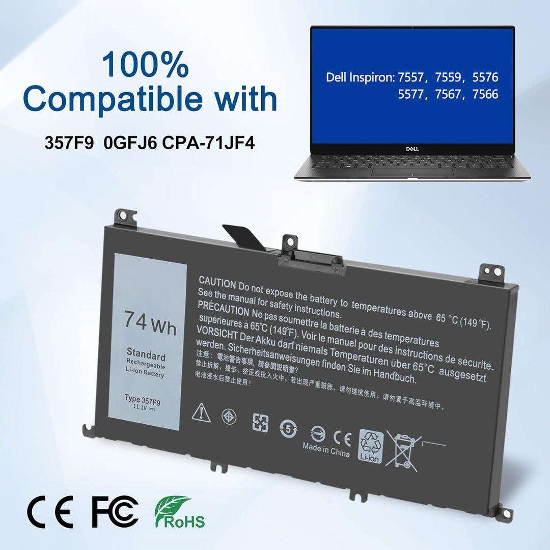 Exmate 357F9 0GFJ6 Akku für Dell Inspiron 15 7000 Series 7566 7567 7557 7559 5576 5577 INS15PD-1548B